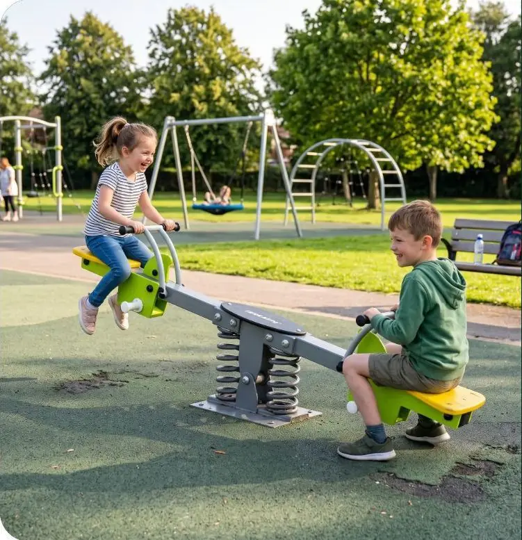 Lime Green Seesaw in use at a UAE playground