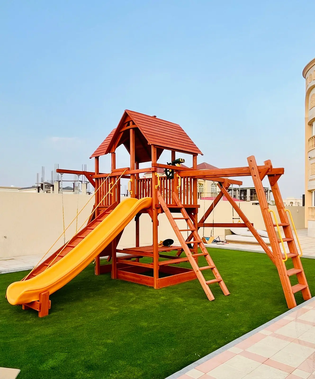 Heavy Duty Timber Play Structure, private residence installed by Terrain Play in the UAE