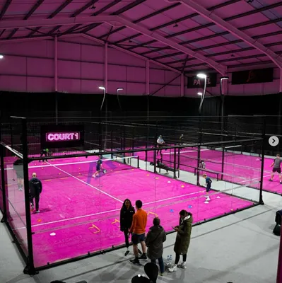 Indoor pink padel court in the United Kingdom