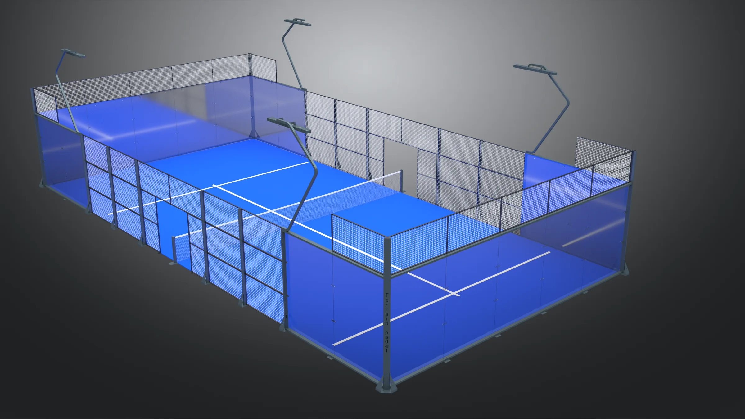 3D render of a panoramic padel court
