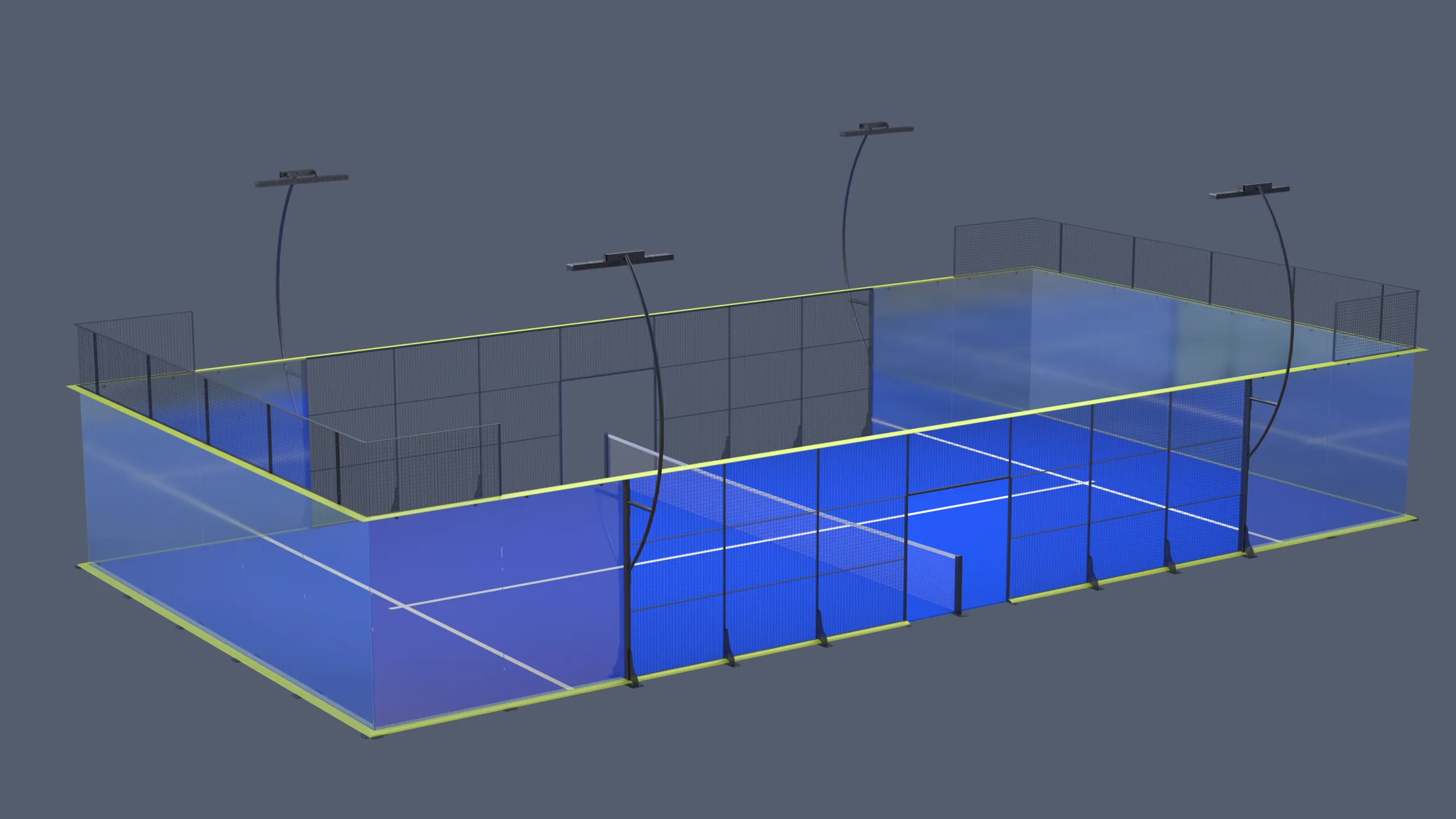 3D render of a super panoramic padel court